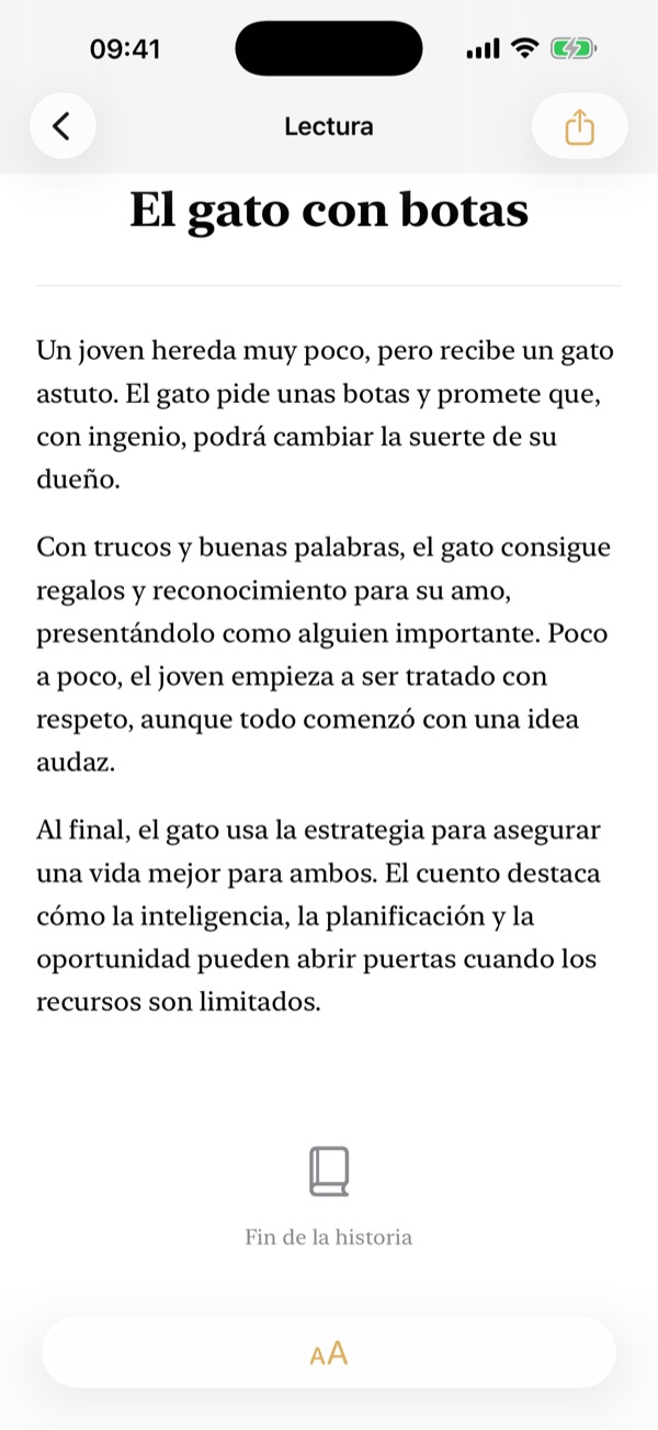 Modo de lectura inmersiva para historias generadas por IA