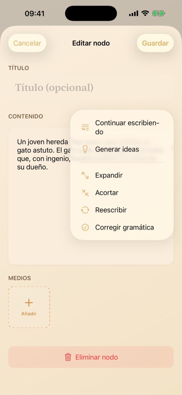 Edición de nodos de trama específicos en una historia ramificada